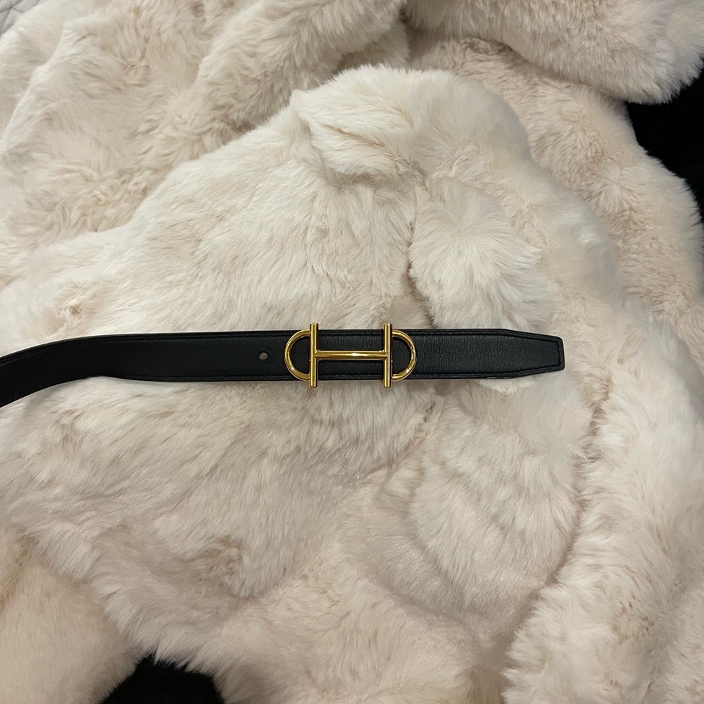 Hermes Black and Brown Reversible Leather Belt with Gold Buckle
